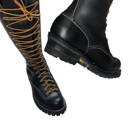 WESCO HIGHLINER 16” #100 VIBRAM LUG SOLE LACE UP MEN’S BOOTS SIZE 9 WIDE CALF - Picture 13 of 17